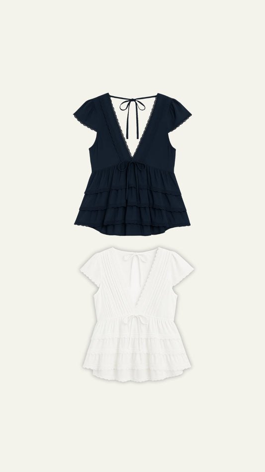 Ruffled mesh short sleeve top