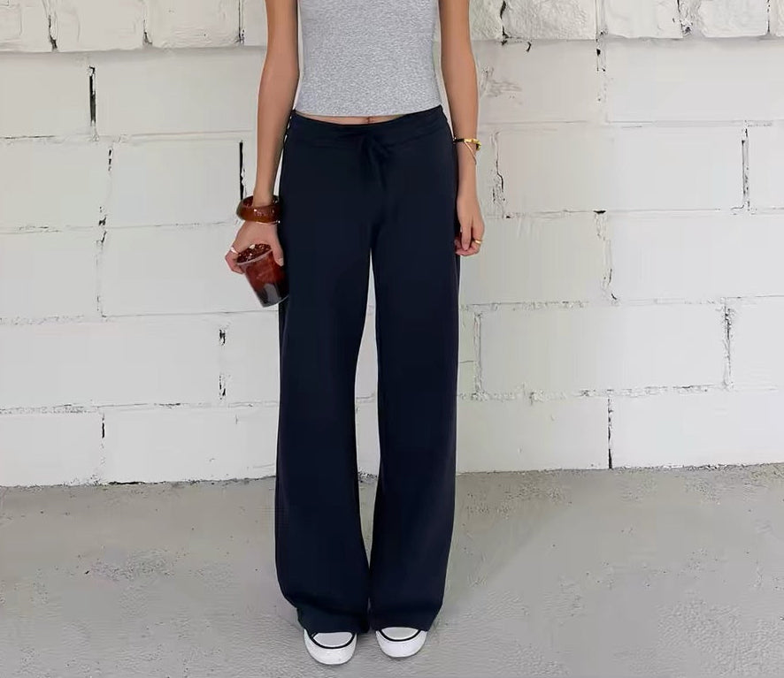 AUD Drawstring Wide-Leg Casual Pants- NAVY