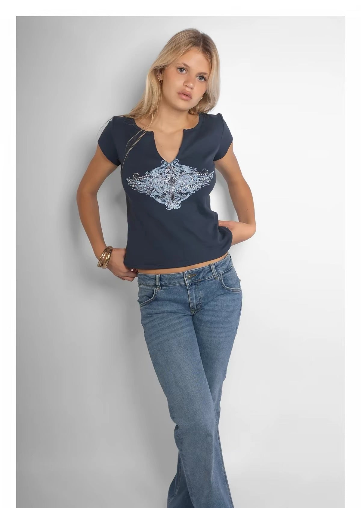 SUBDUED DEEP Blue Graphic Top