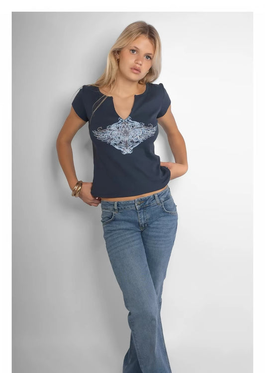 SUBDUED DEEP Blue Graphic Top