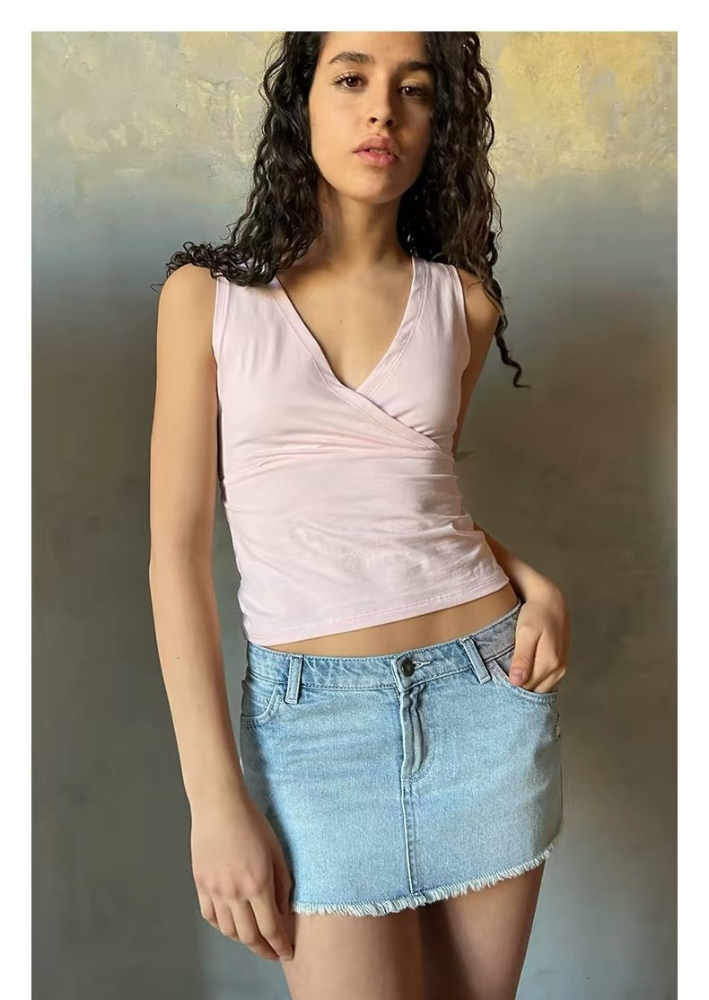 SUBDUED V-Neck Crossover Top - Pink