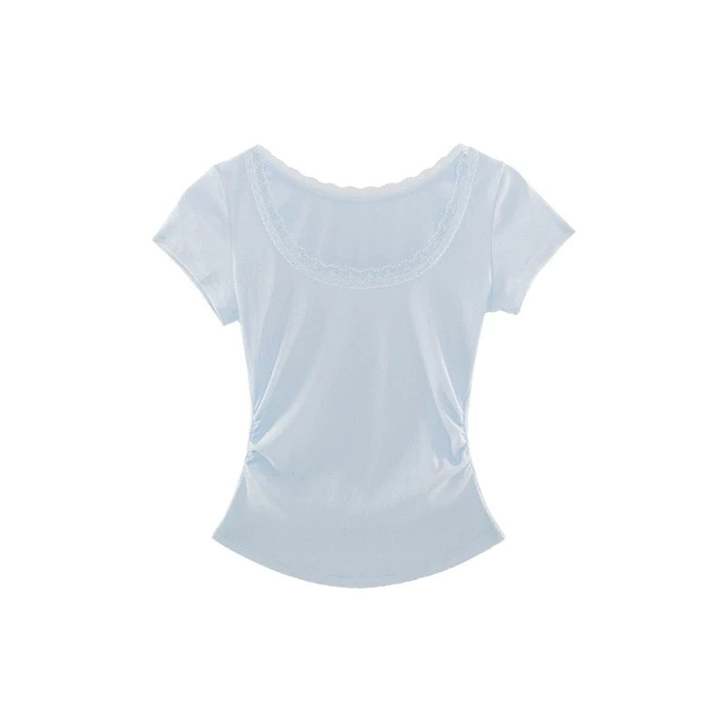 LACE ROUND NECK SHORT SLEEVE TOP