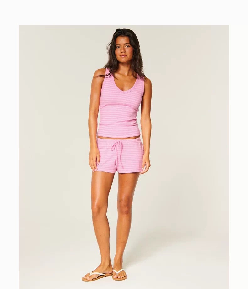 HOLLISTER Basic V-Neck Tank -PINK STRIPES