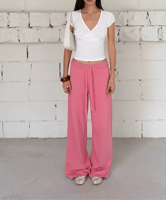 AUD Drawstring Wide-Leg Lounge Pants  -HOT PINK