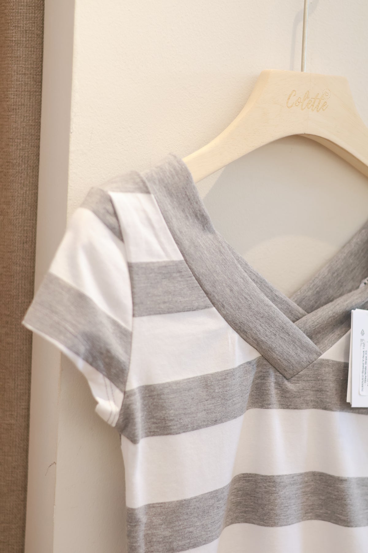 SUBDUED Striped V-Neck Tee - Grey/White Stripe