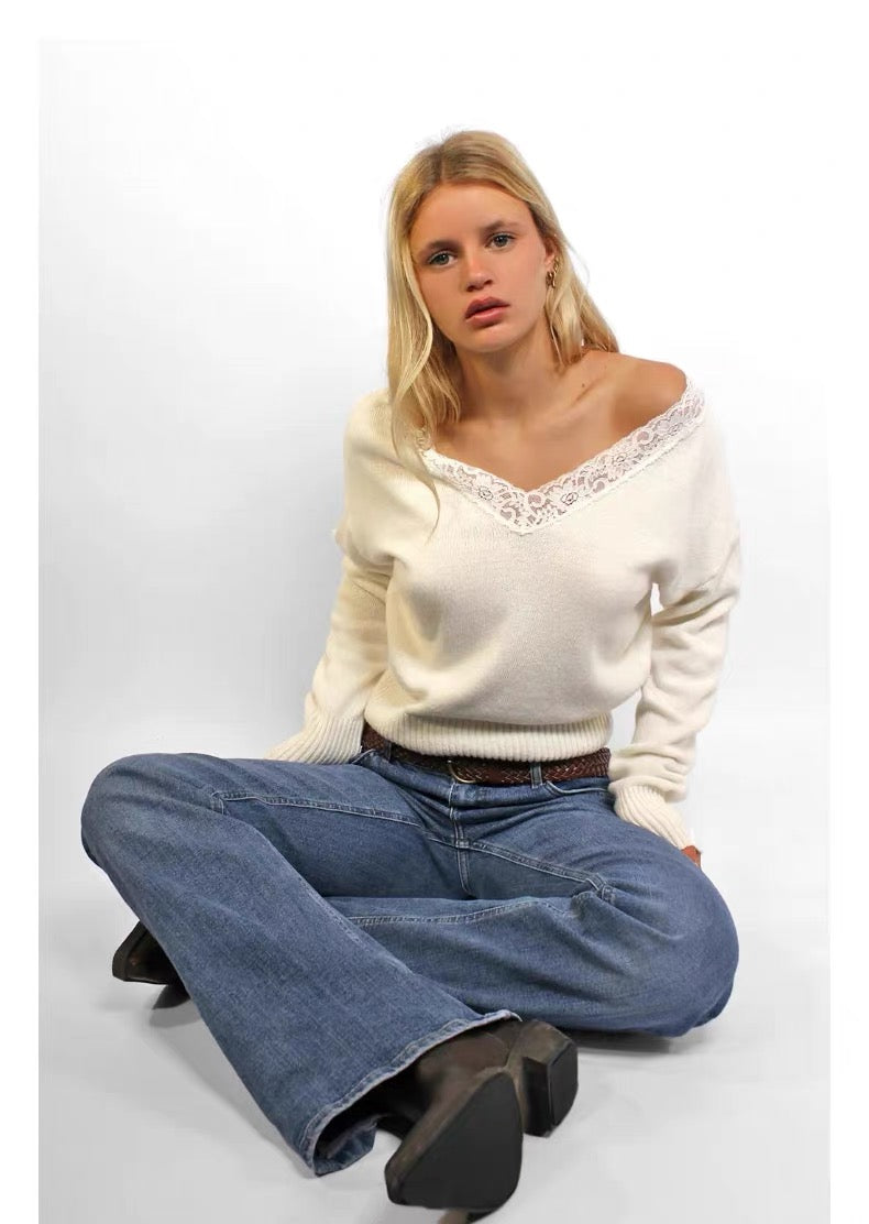 SUBDUED Lace Knit Sweater - Cream White