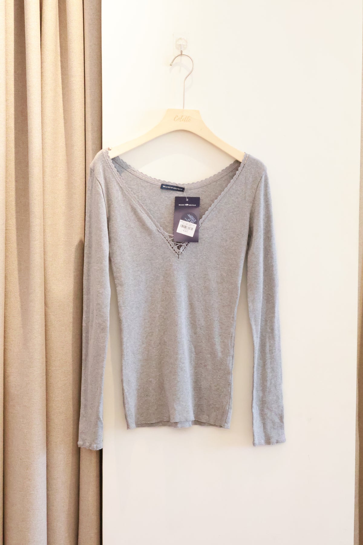 BRANDY Tania V-Neck Lace Top  -LONG -GREY