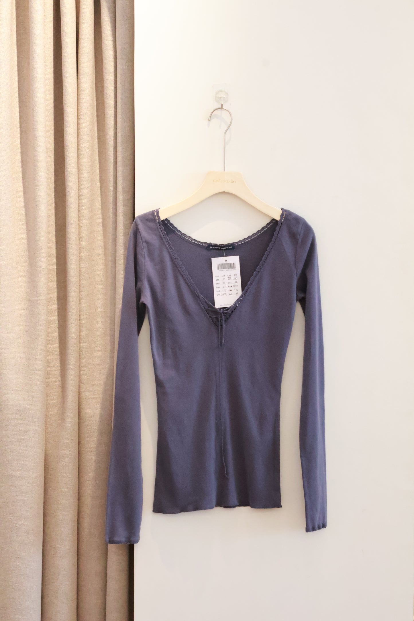BRANDY Tania V-Neck Lace Top- LONG SLEEVE  -NAVY
