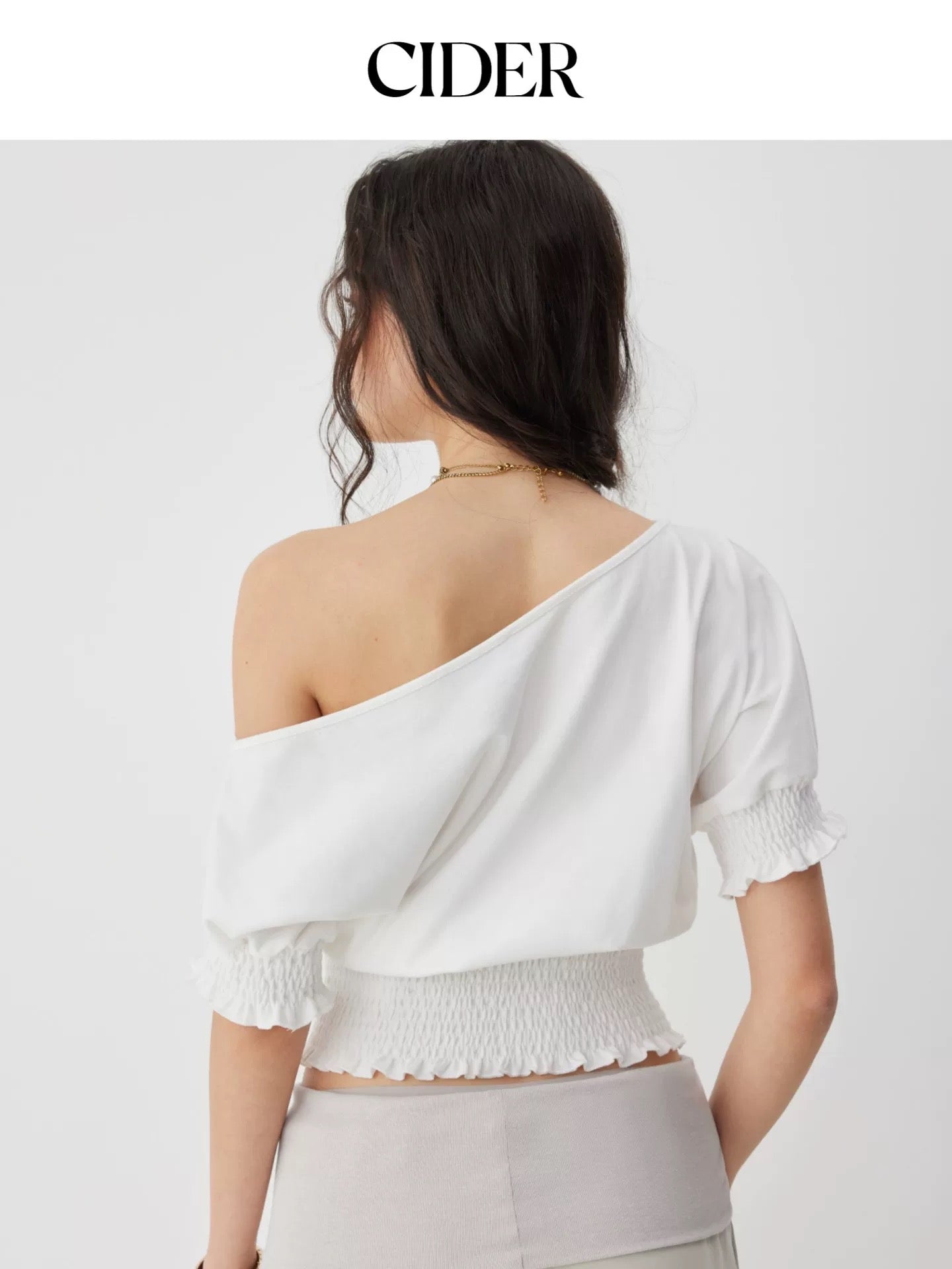CIDER WHITE LINEN WAIST CINCH TOP