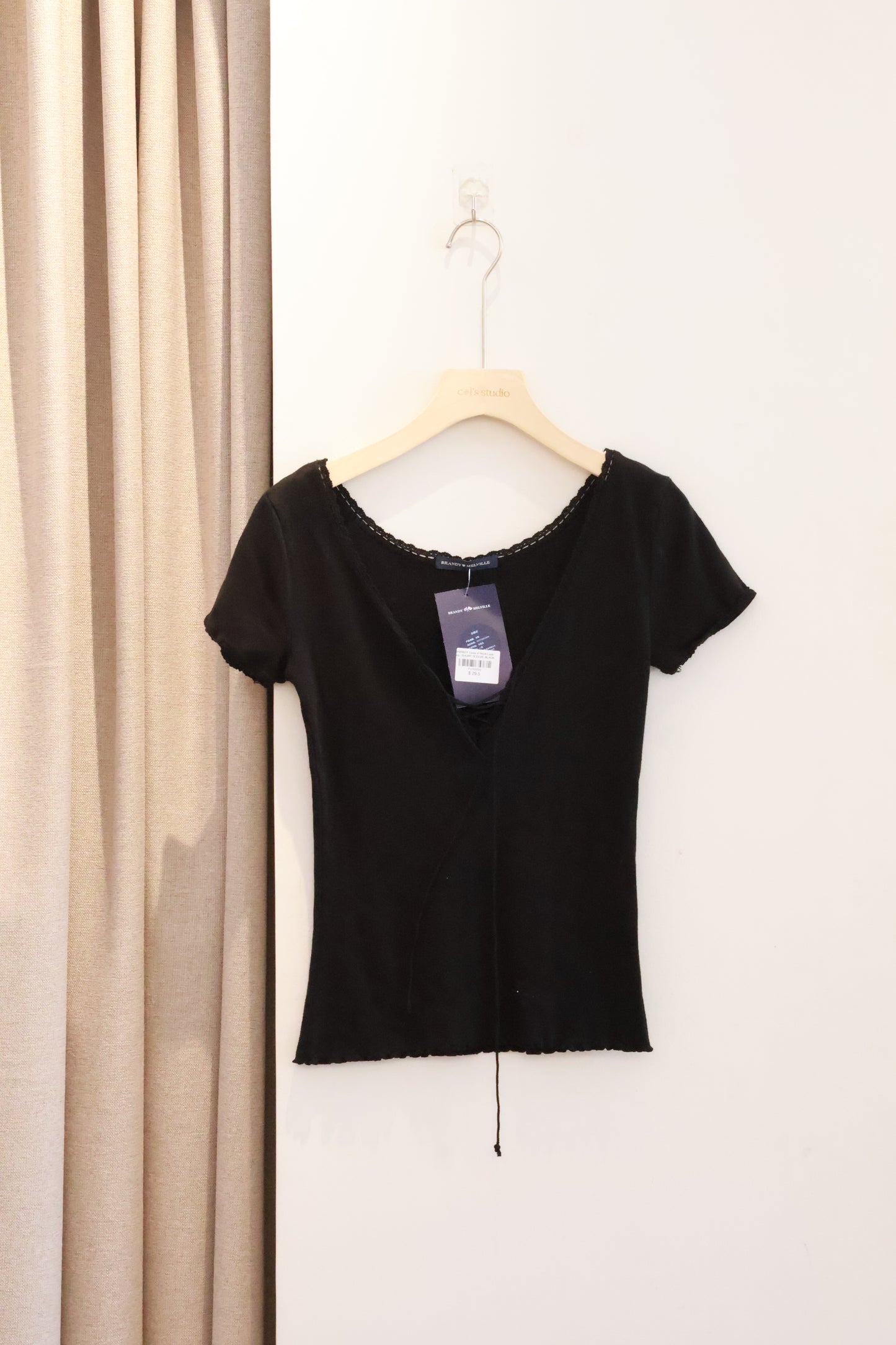 BRANDY Tania V-Neck Lace Top- SHORT SLEEVE  -BLACK