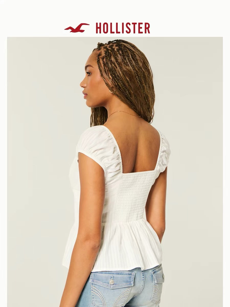 Hollister White Puff Sleeve Top