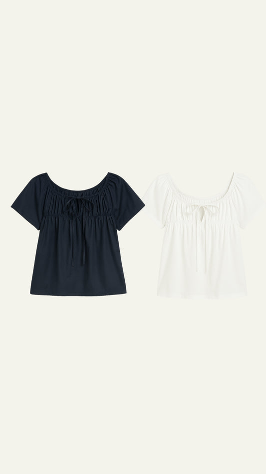 RIBBON TIED SHORT SLEEVE TOP
