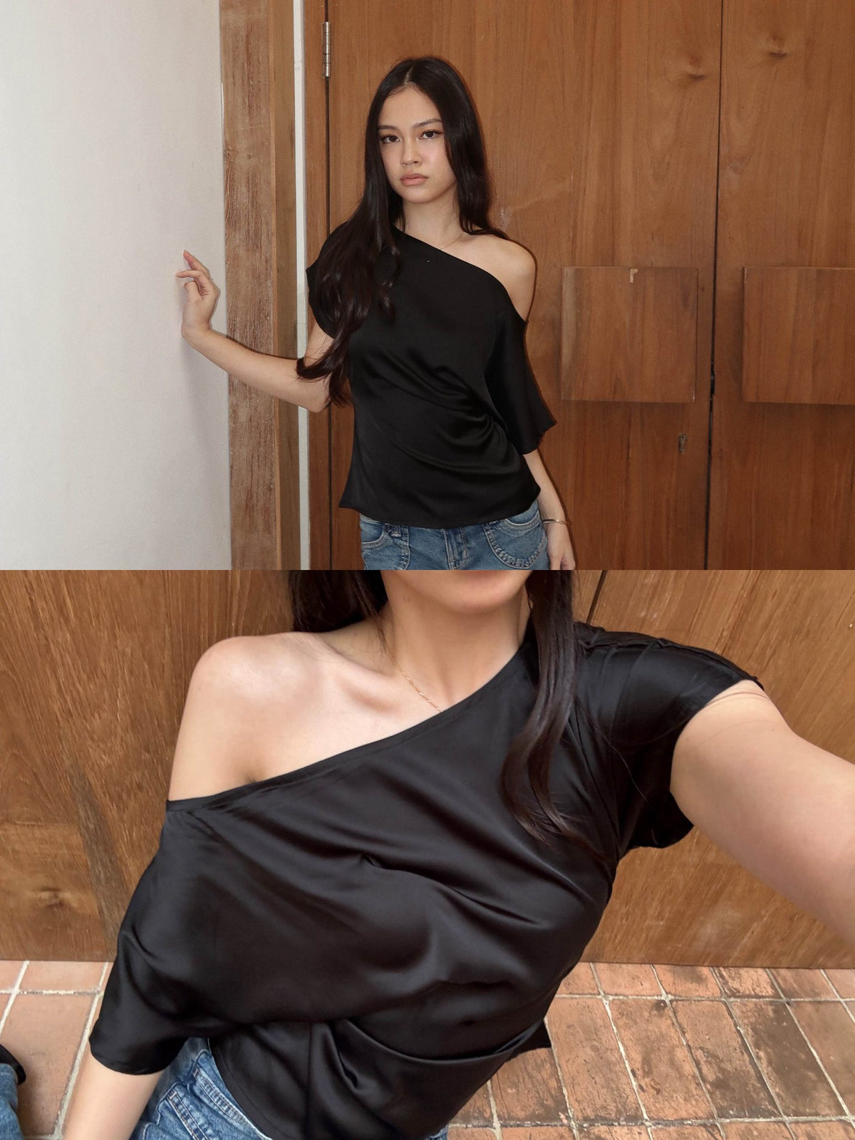 STUDIO RUE SATIN OFFSHOULDER