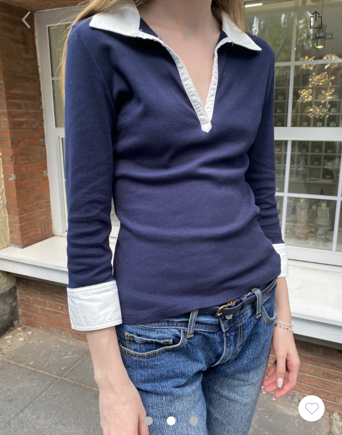 BRANDY MELVILLE Leah Top  -COLLAR NAVY