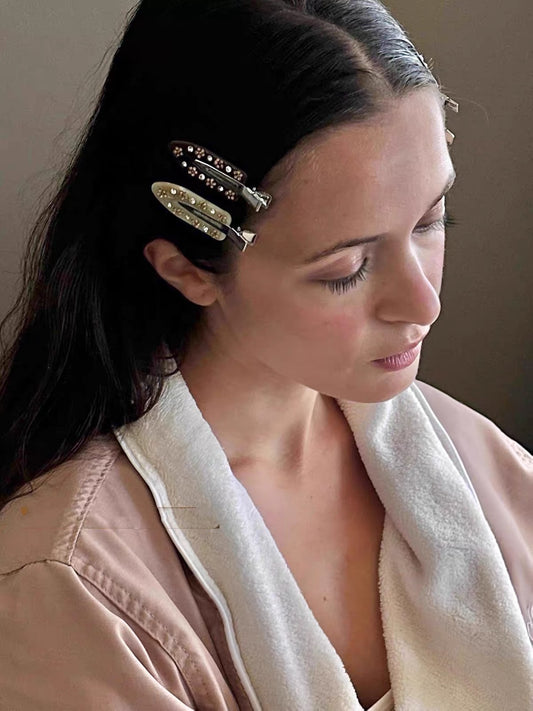 Vintage Flower Rhinestone Hair Clip  -COFFEE FLOWER
