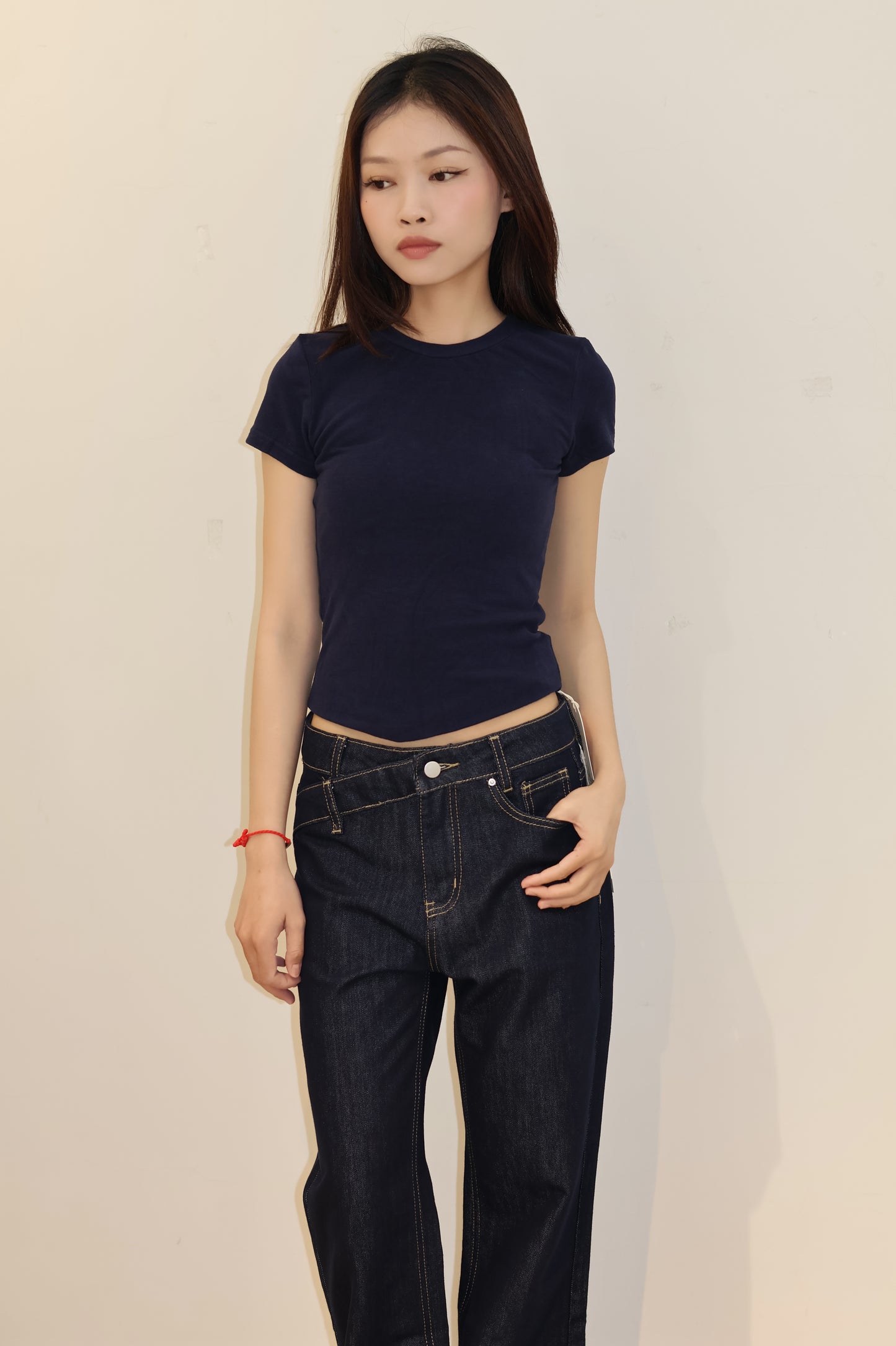 NAVY ASYM BAGGY DENIM JEANS