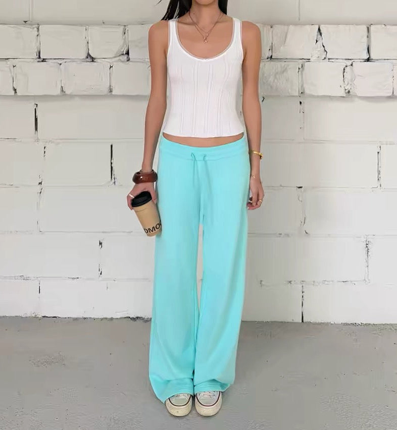 AUD Drawstring Wide-Leg Lounge Pants  -TEAL