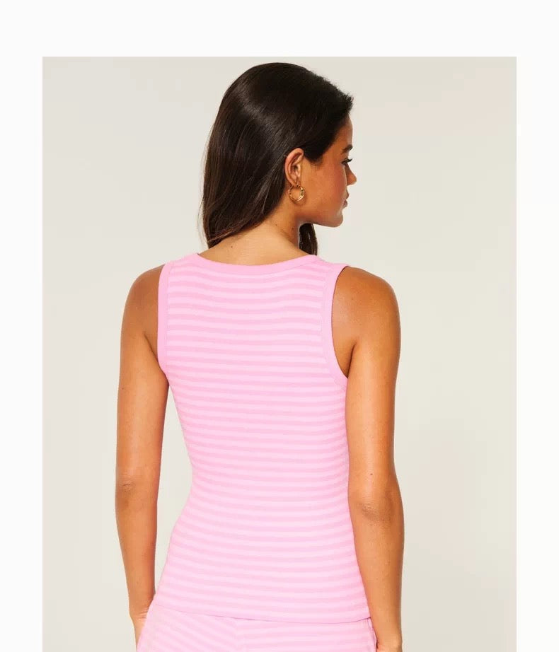 HOLLISTER Basic V-Neck Tank -PINK STRIPES