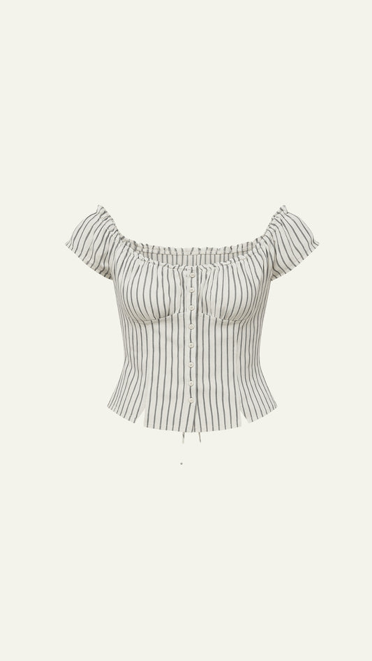 Gray stripes linen top