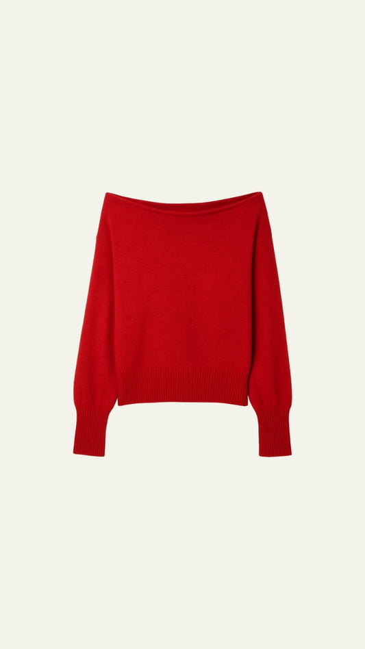 RED HALF SHOULDER SWEATER