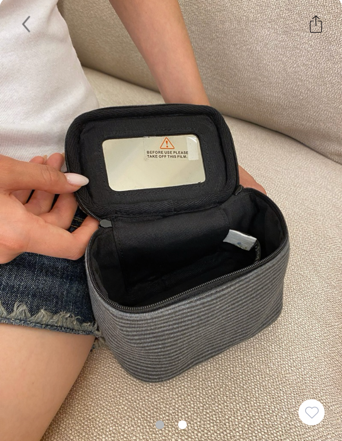BRANDY STRIPED MAKEUP BAG- GRAY