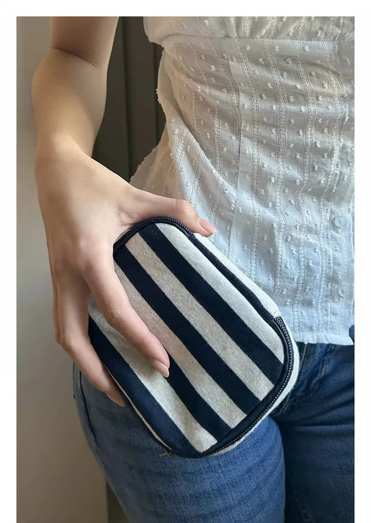 SUBDUED Makeup Mirror Bag - Blue/Grey Stripe
