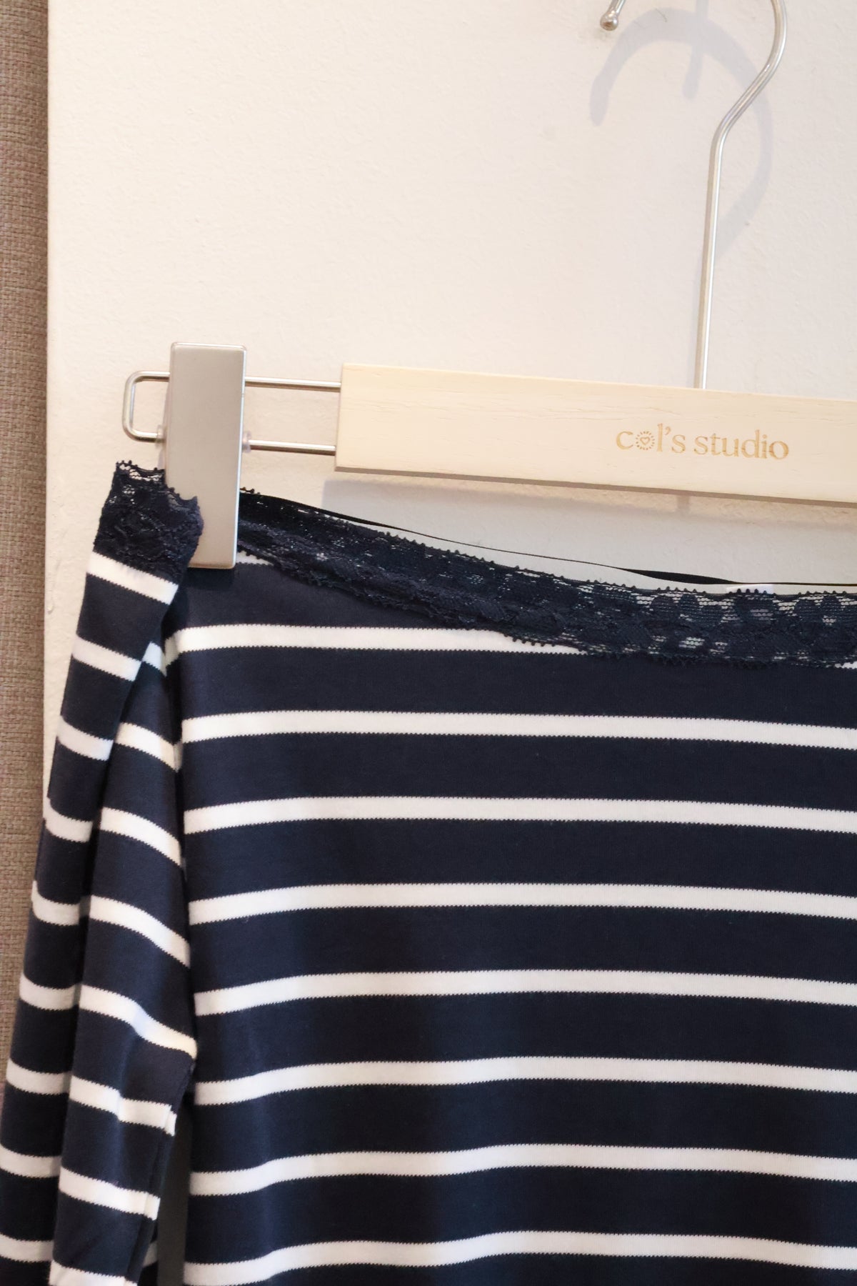 SUBDUED Off-Shoulder Striped Long Sleeve Top