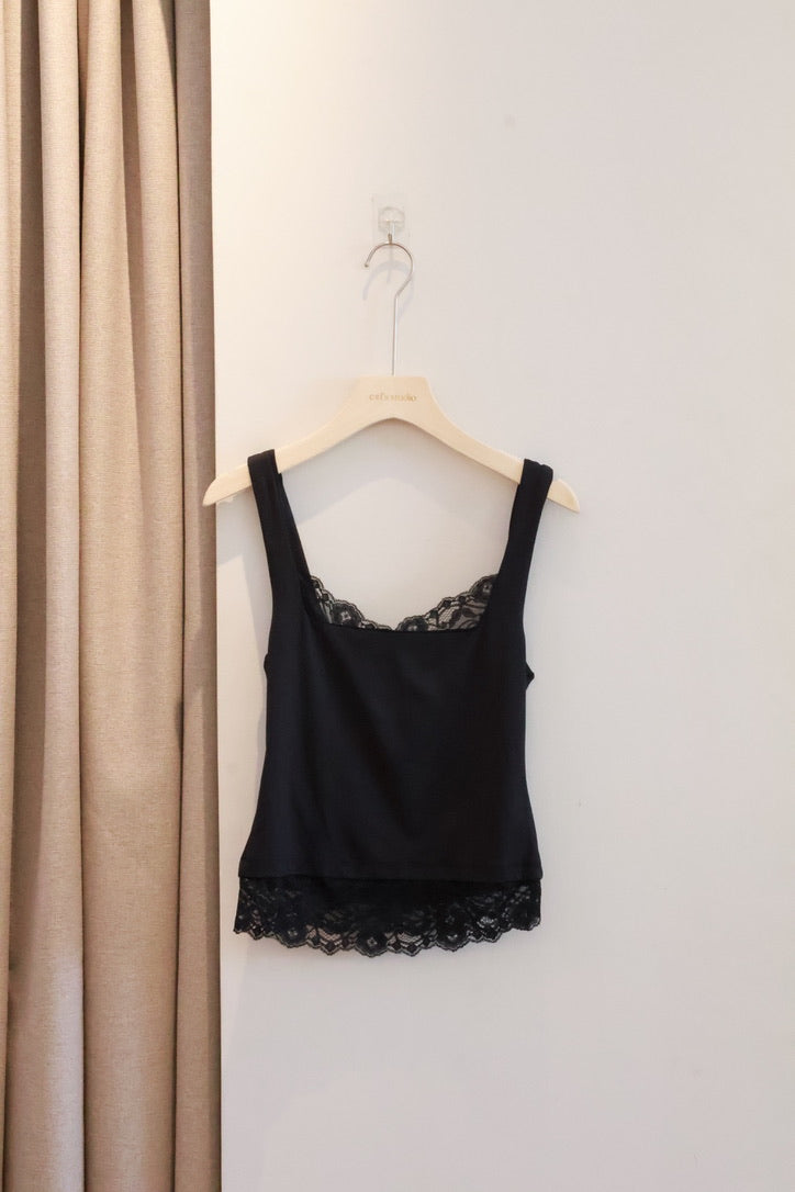 SUBDUED Lace Strap Tank  -BLACK