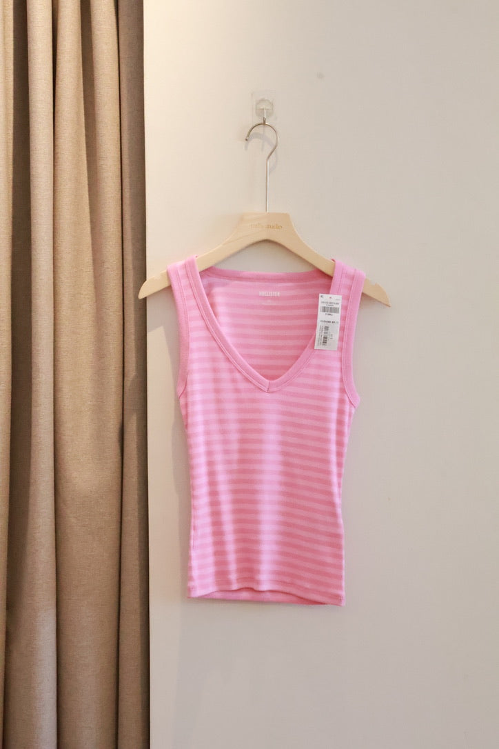 HOLLISTER Basic V-Neck Tank -PINK STRIPES