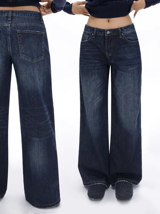 AUD Vintage Dark Blue Low Waist Washed Jeans