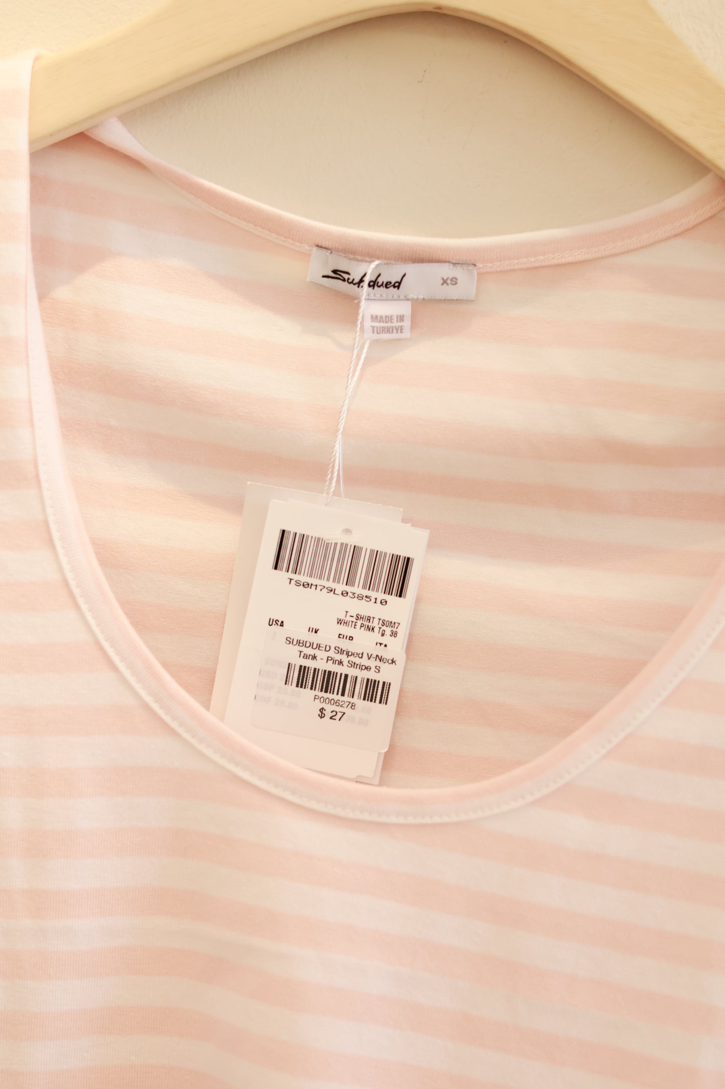 SUBDUED U-Neck Stripe Top - Pink White Stripe
