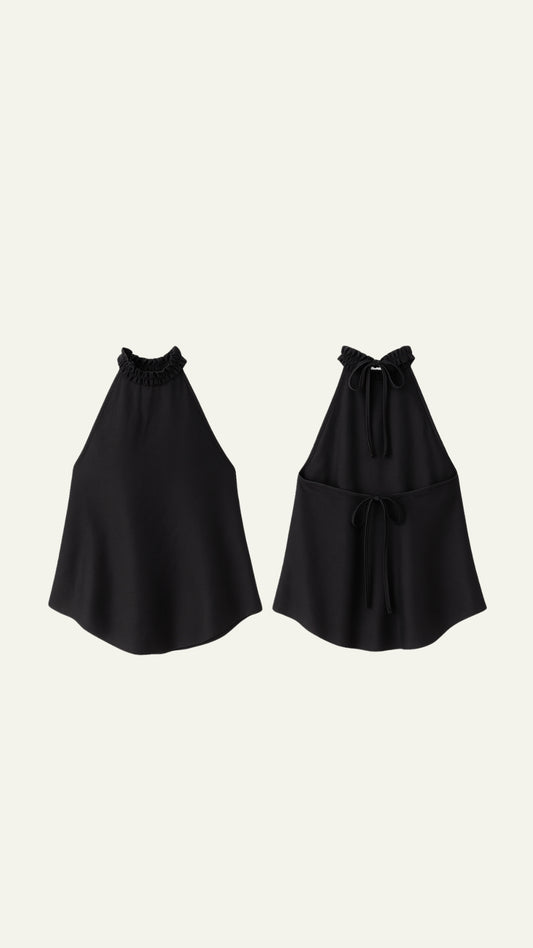 HALTER RUCHED NECK FLOWY TOP (BLACK)