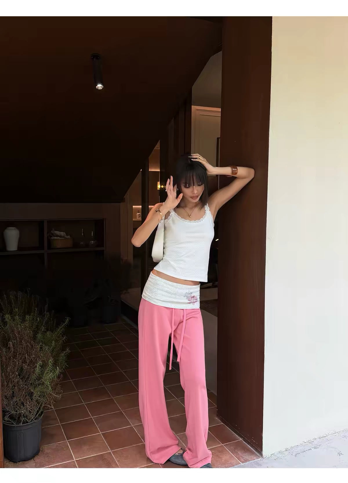 AUD Drawstring Wide-Leg Casual Pants -PINK