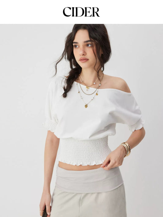 CIDER WHITE LINEN WAIST CINCH TOP