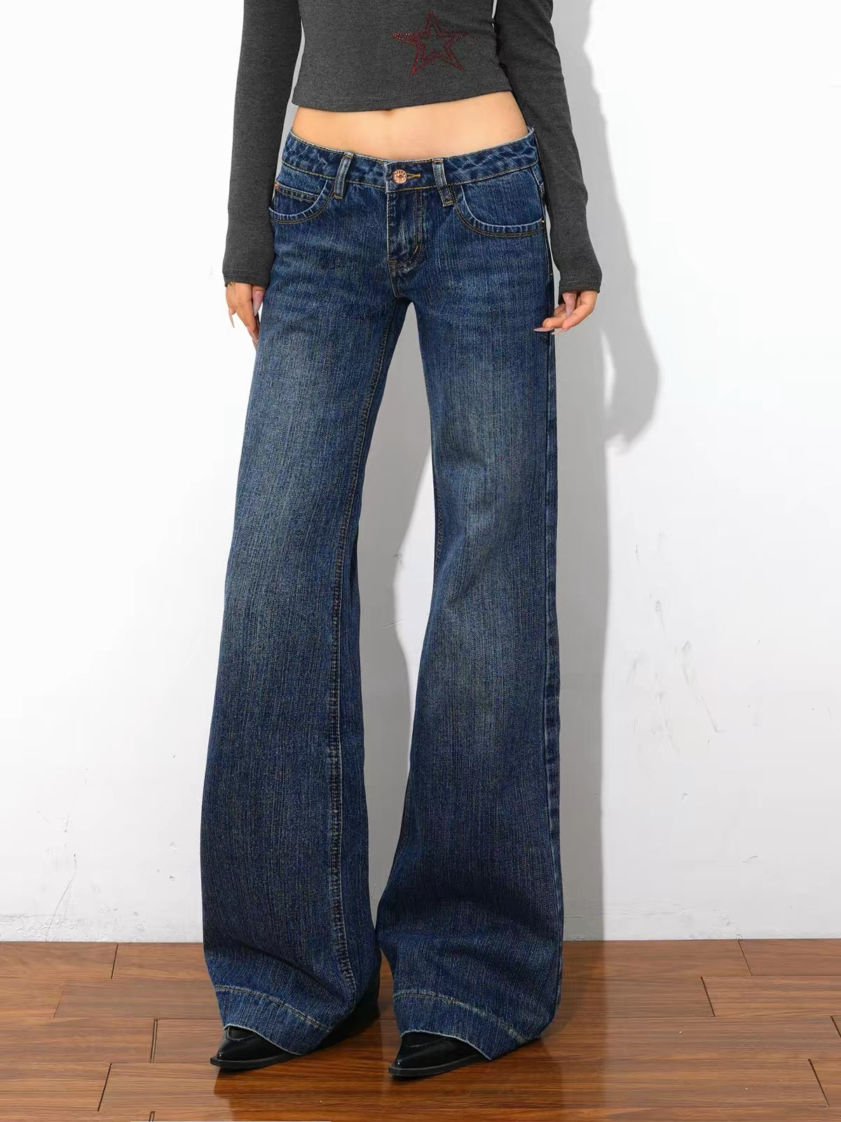 SH Vintage Low Waist Washed Micro Flare Jeans