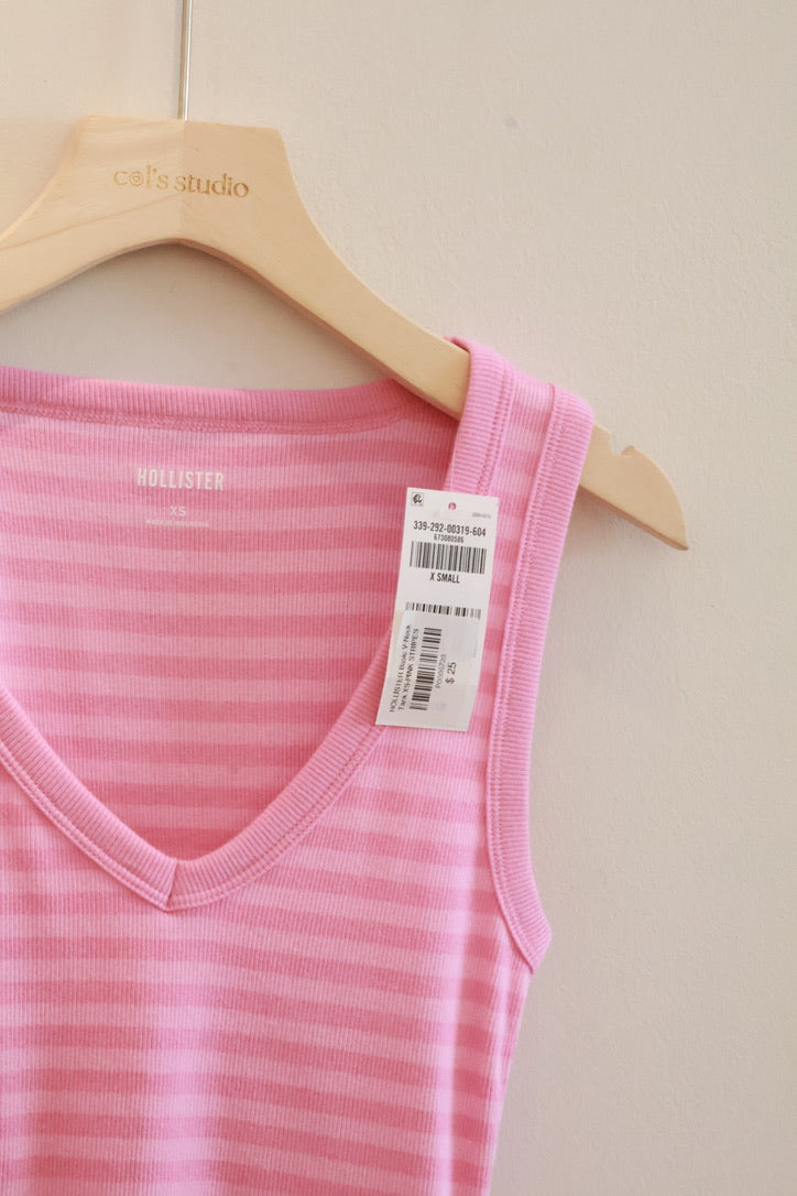 HOLLISTER Basic V-Neck Tank -PINK STRIPES