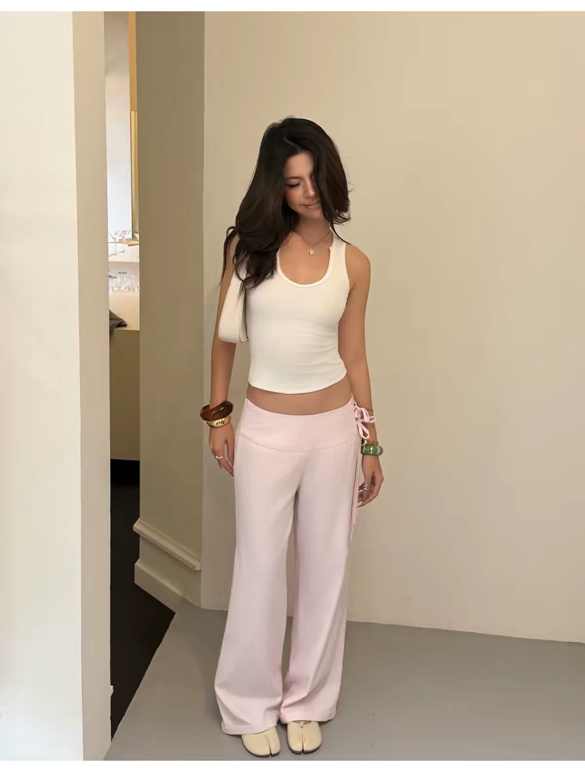 AUD Mid-Low Waist Striped Casual Pants