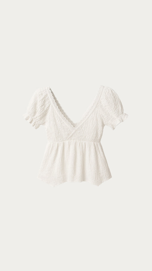 Puffy short sleeve low cut top