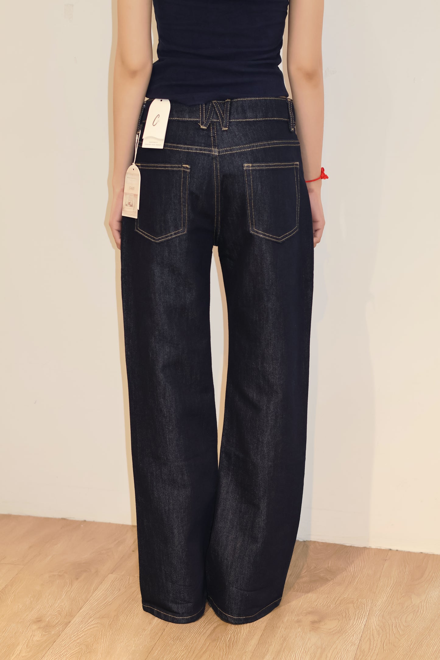 NAVY ASYM BAGGY DENIM JEANS