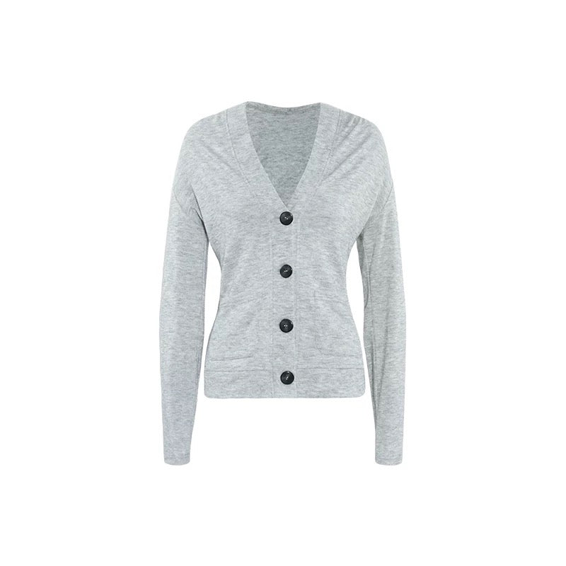 GRAY LONG SLEEVE HOODIED CARDIGAN