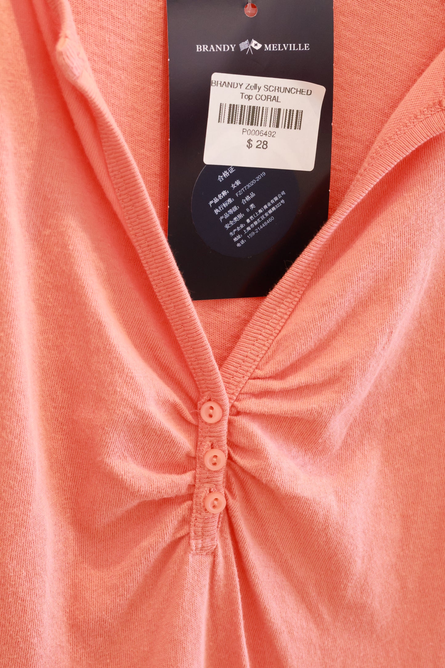 BRANDY Zelly SCRUNCHED Top  -CORAL
