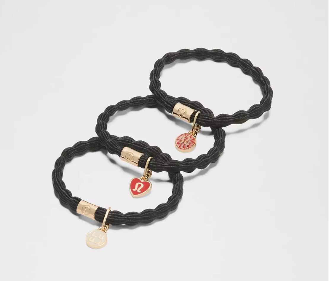 LULULEMON Charm Hair Ties 3-Pack Black/Gold