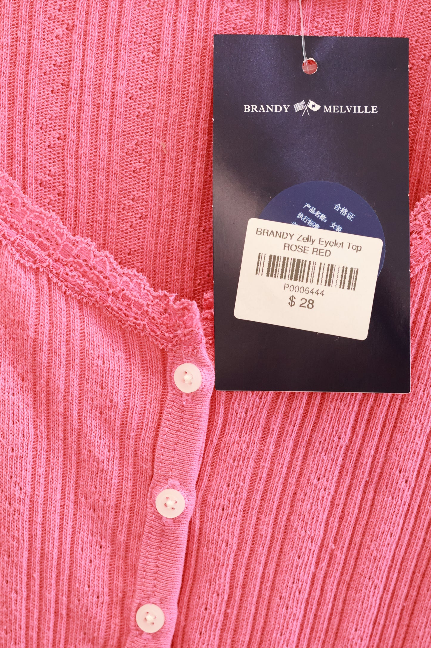 BRANDY Zelly Eyelet Top  -ROSE RED