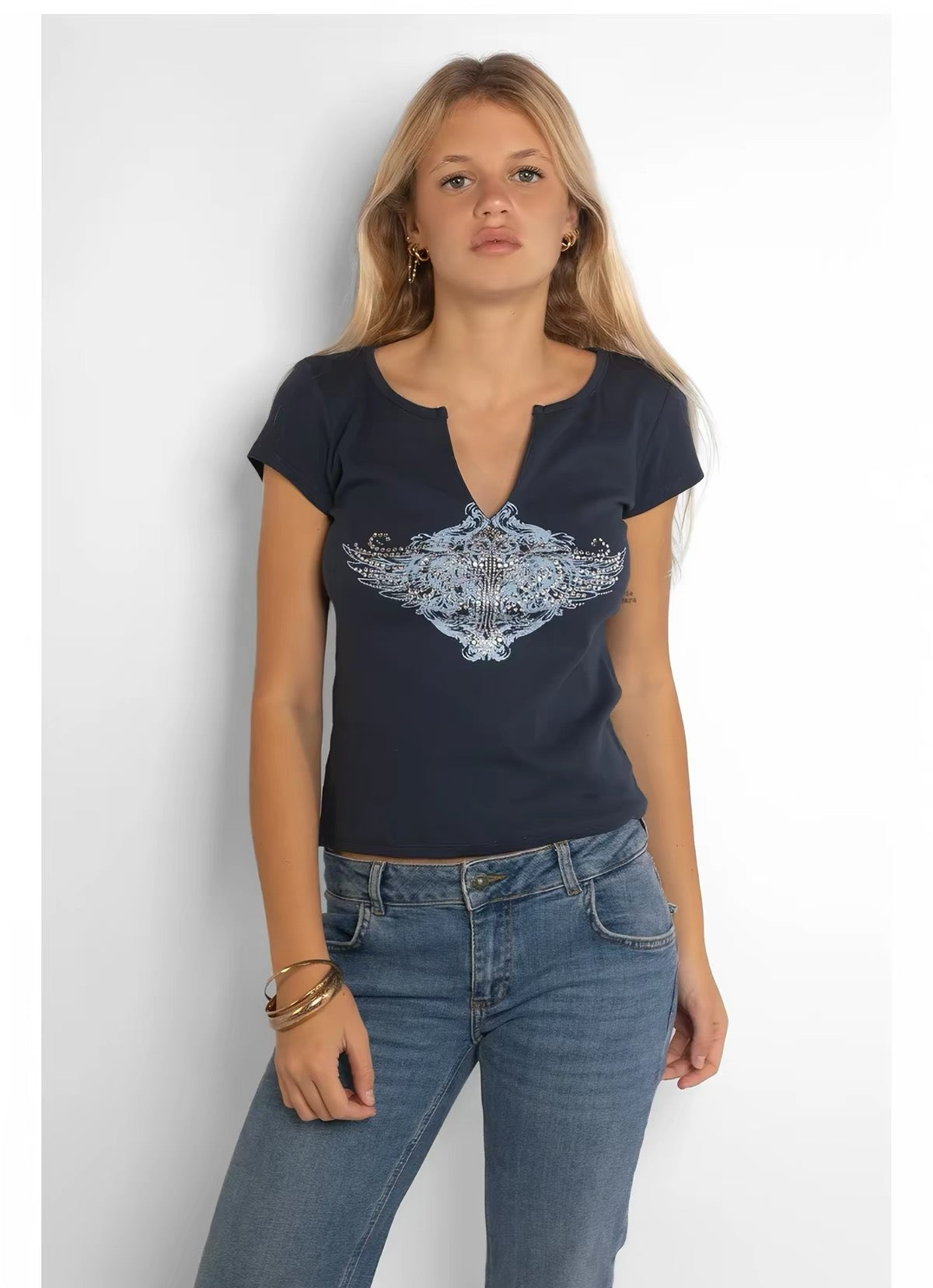 SUBDUED DEEP Blue Graphic Top