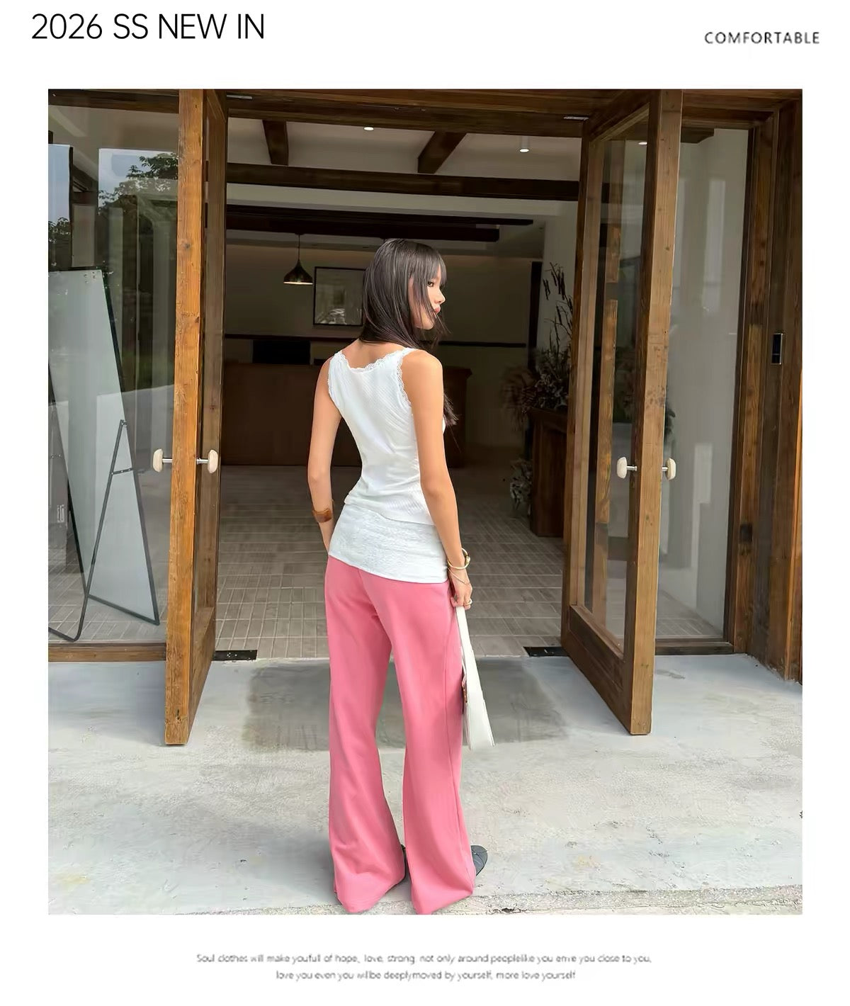 AUD Drawstring Wide-Leg Casual Pants -PINK