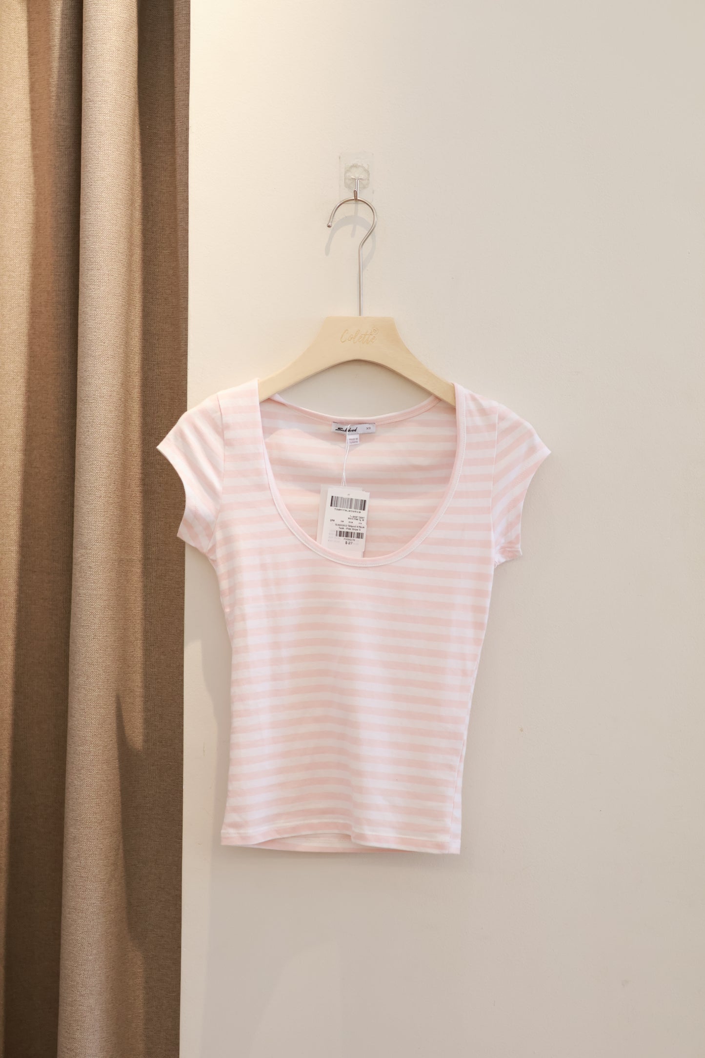 SUBDUED U-Neck Stripe Top - Pink White Stripe