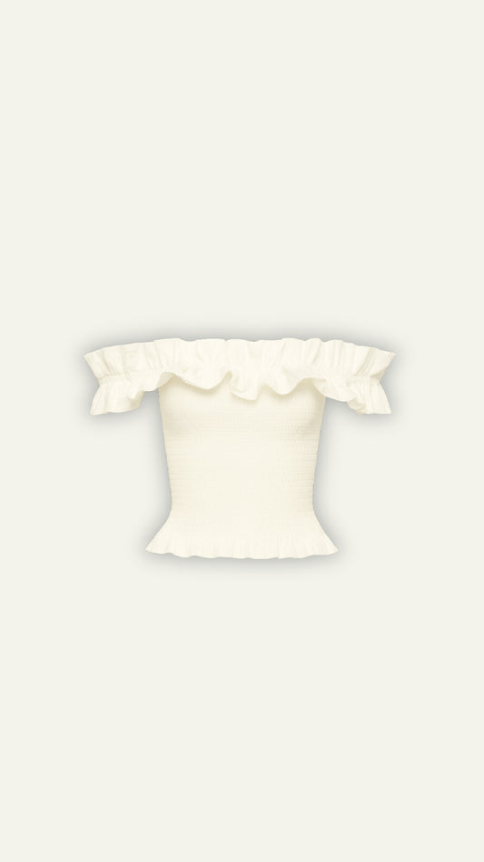 White linen off shoulder top