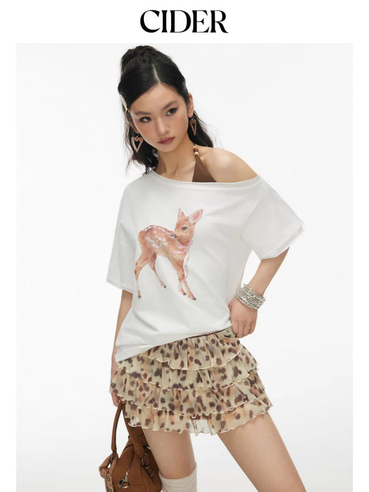 CIDER DEER PRINT OFF SHOULDER TOP