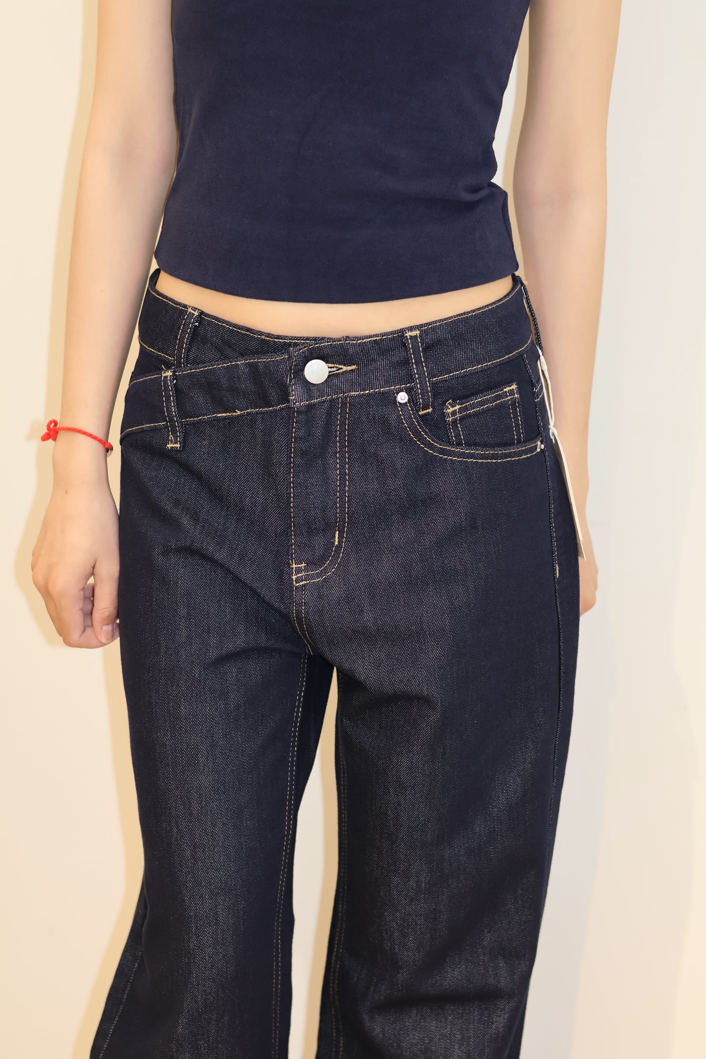 NAVY ASYM BAGGY DENIM JEANS
