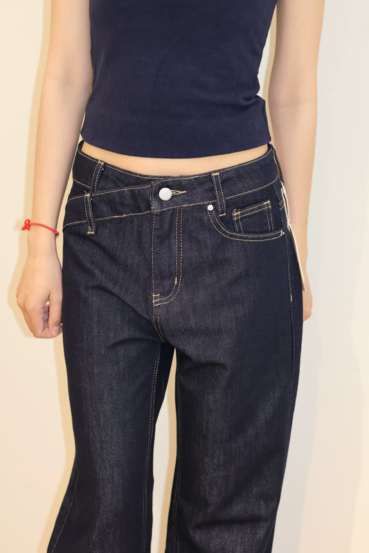 NAVY ASYM BAGGY DENIM JEANS